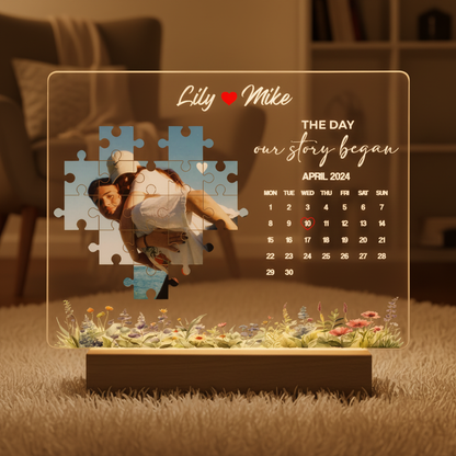 The Day I Found My Missing Piece Light Frame - Personalized3D Led Light Wooden Base