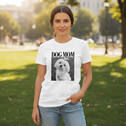 Custom Photo Dog Mom Dog Dad Grayscale Vintage - Personalized Woman T Shirt