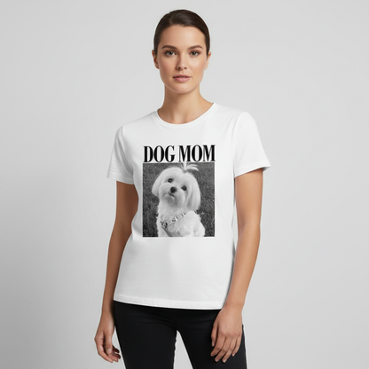 Custom Photo Dog Mom Dog Dad Grayscale Vintage - Personalized Woman T Shirt