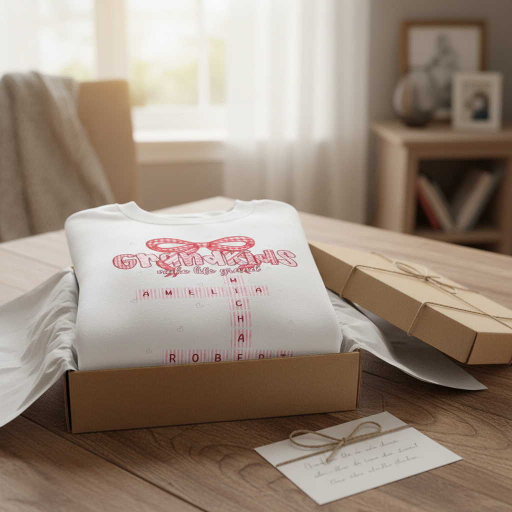 Grandkids Make Life Grand Preppy Valentine Pattern Crossword Puzzle Art - Personalized Sweatshirt - Valentine's Day Gift For Grandma