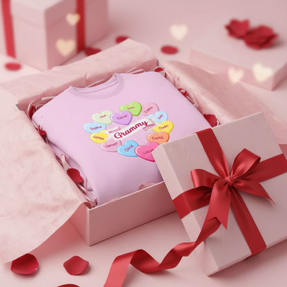 Grandma's Sweethearts Conversation Hearts Grandkids Names Valentine's Day - Personalized SweatShirt