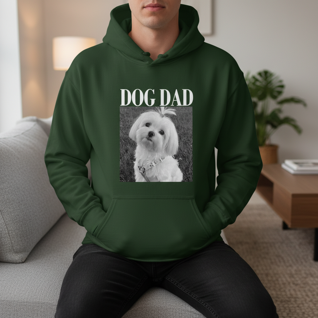 Custom Photo Dog Mom Dog Dad Grayscale Vintage - Personalized Hoodie