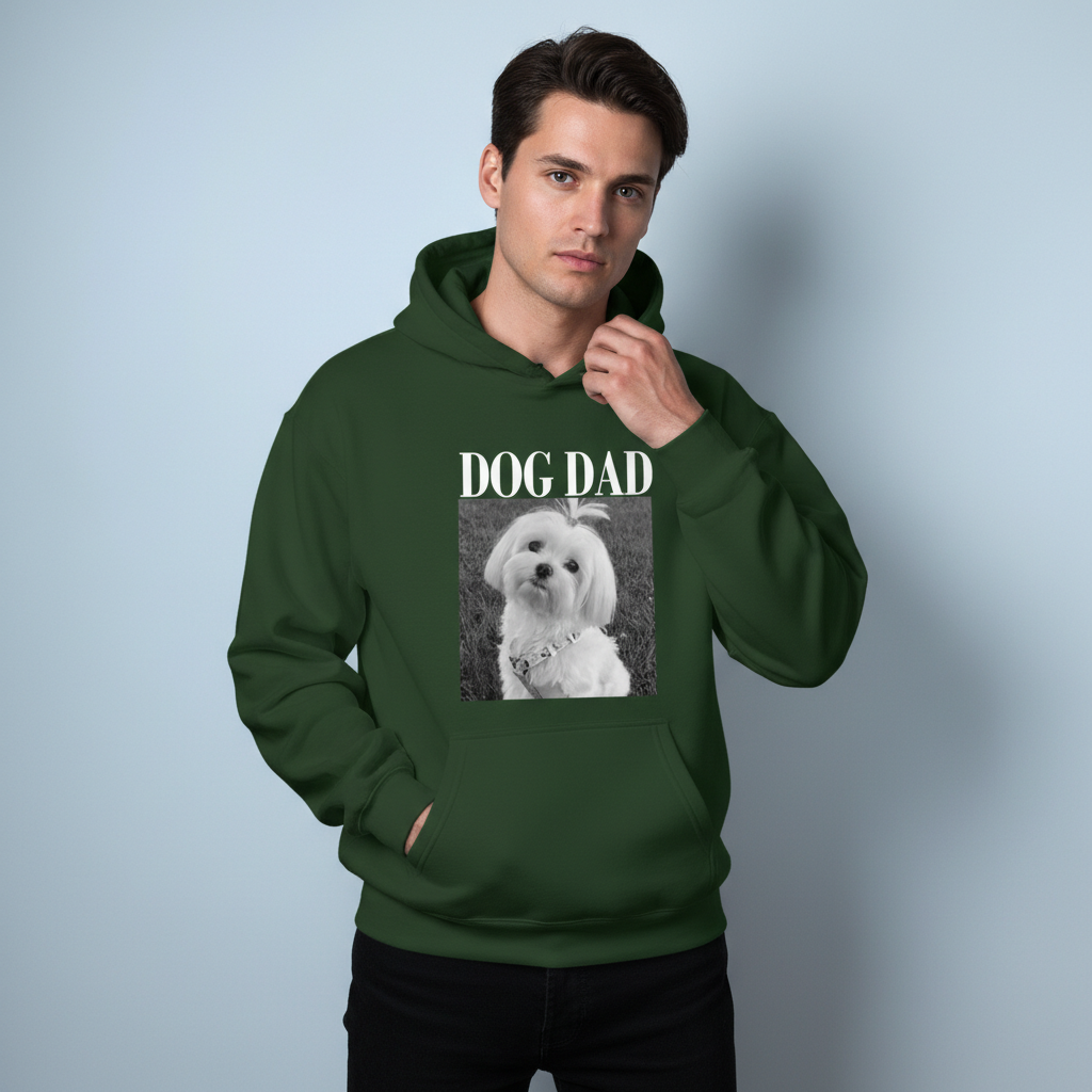 Custom Photo Dog Mom Dog Dad Grayscale Vintage - Personalized Hoodie