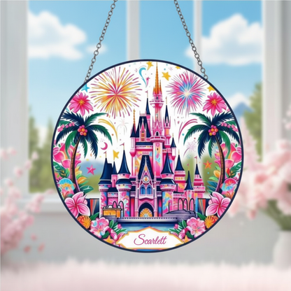 Unique Disney Castle Stained Glass Suncatcher, Magical Fairy Tale Castle Window Hanging, Enchanted Kingdom Gift for Disney Fans & Home Decor