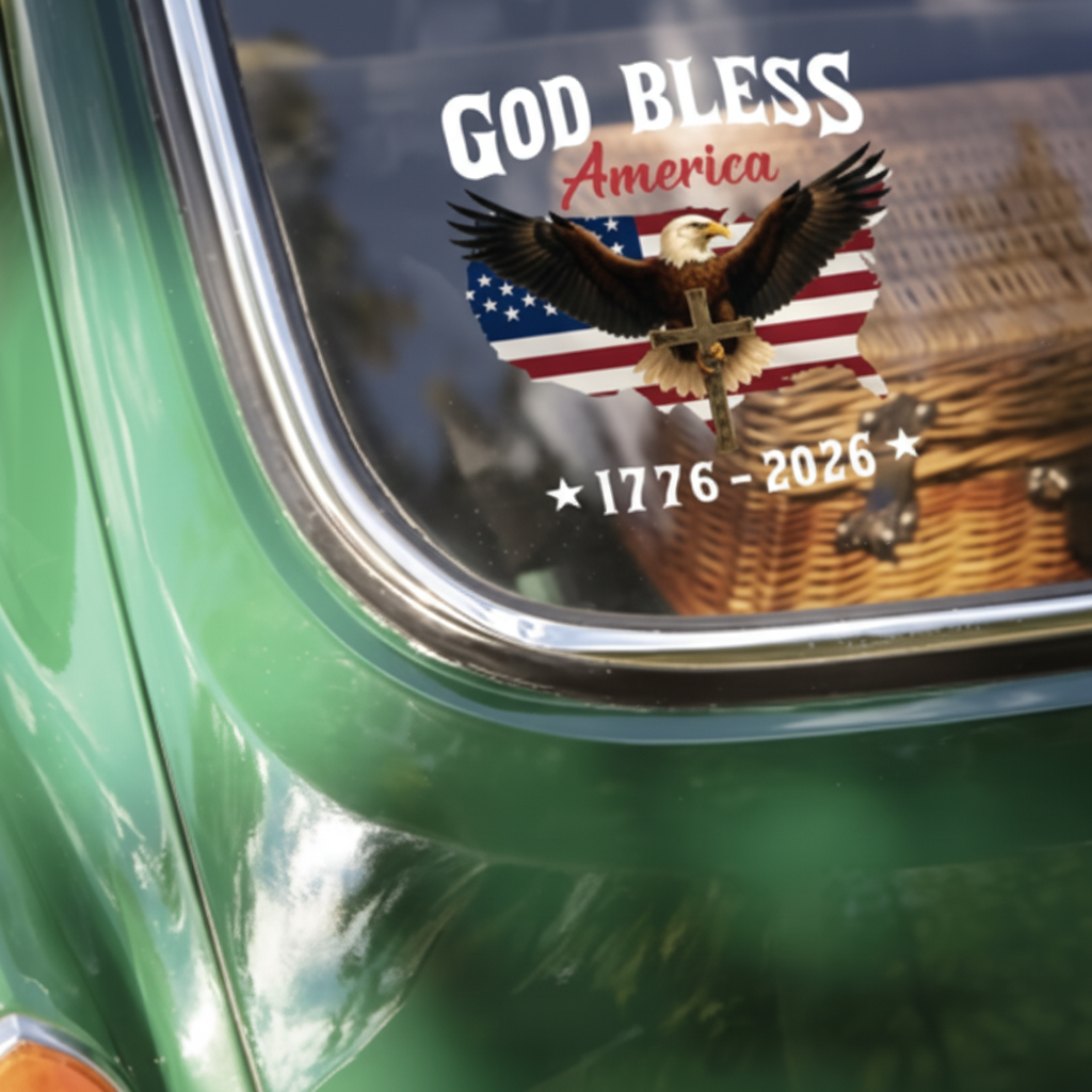 Patriotic 250th Anniversary God Bless America Eagle 1776–2026 Car Window Decal Sticker