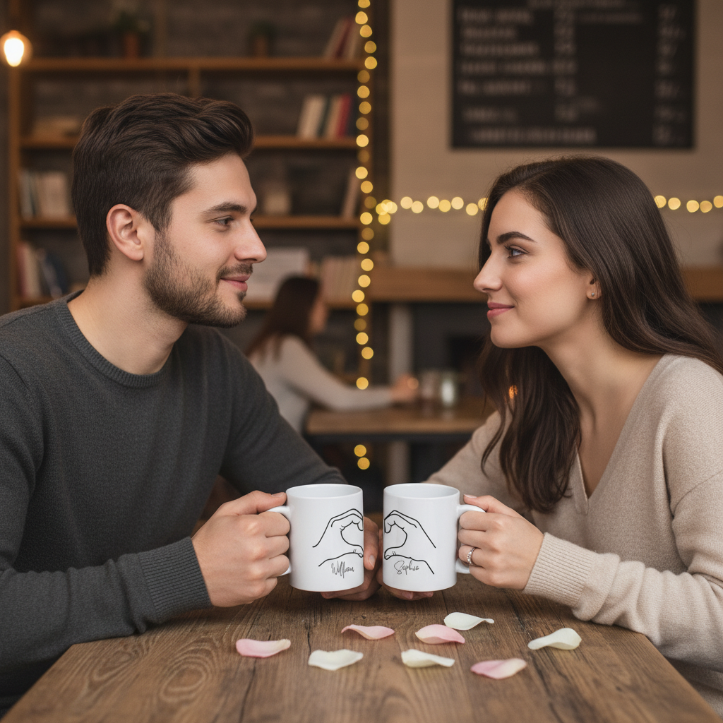 Personalized Matching Heart Hands Coffee Mug Set – Custom Name Couple Mugs for Anniversary, Valentine’s Day & Christmas Gifts