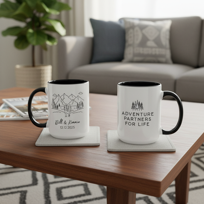 Personalized Adventure Partners for Life Matching Mugs – Custom Couple Name Mug Set, Anniversary & Valentine Gift