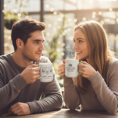 Personalized Adventure Partners for Life Matching Mugs – Custom Couple Name Mug Set, Anniversary & Valentine Gift