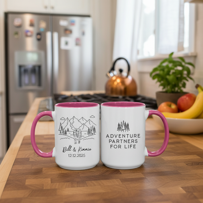 Personalized Adventure Partners for Life Matching Mugs – Custom Couple Name Mug Set, Anniversary & Valentine Gift