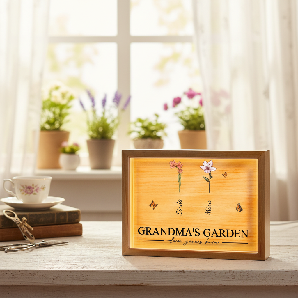 Grandma's Garden Love Grows Here - Personalized Picture Frame Light Box