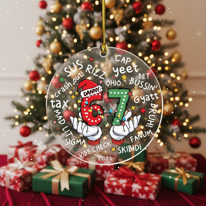 Personalized Funny Kids 6 7 Christmas Ornament – Custom Six Seven Meme Holiday Decoration, Cute Gen Alpha Christmas Tree Ornament, Trendy Personalized Gift for Kids & Families