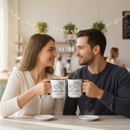 Personalized Mr & Mrs Engagement Mug – Custom Heart Locket Couple Gift for Bridal & Wedding Celebrations