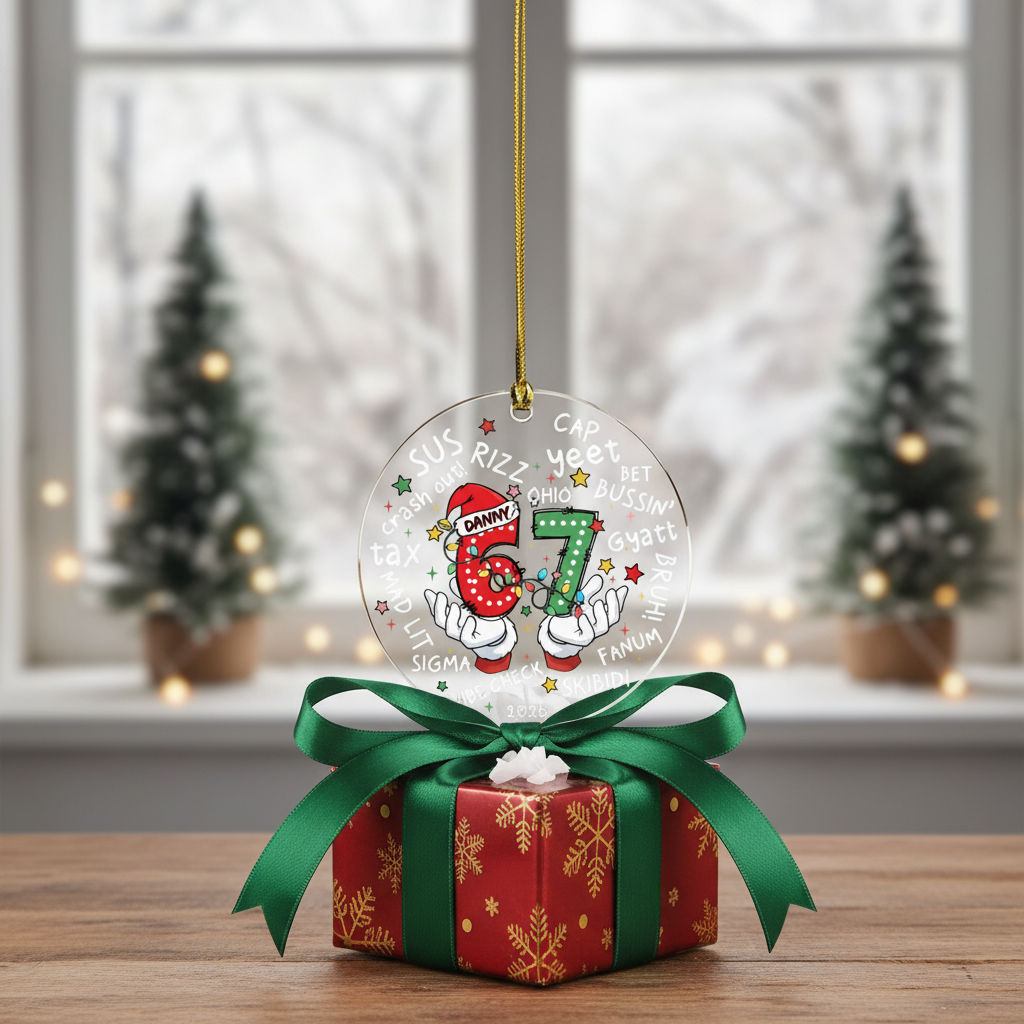 Personalized Funny Kids 6 7 Christmas Ornament – Custom Six Seven Meme Holiday Decoration, Cute Gen Alpha Christmas Tree Ornament, Trendy Personalized Gift for Kids & Families