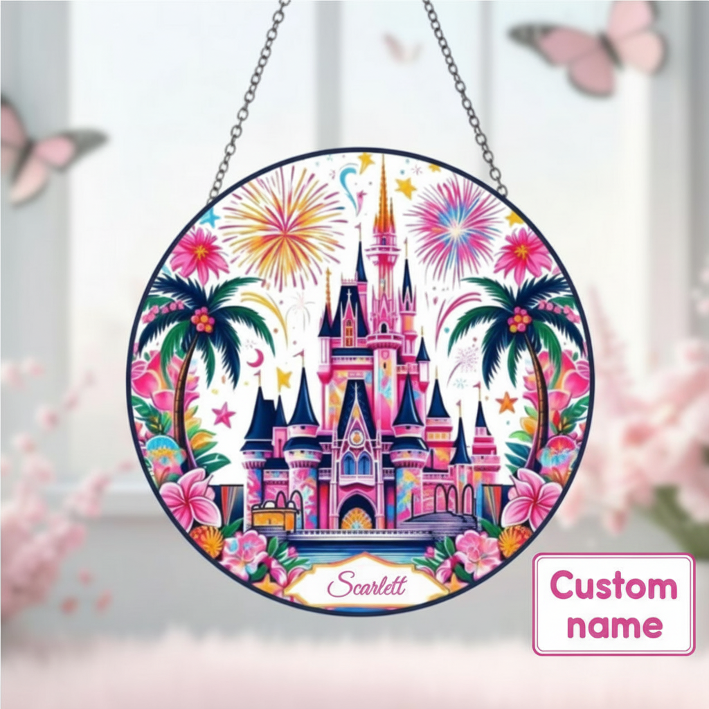 Unique Disney Castle Stained Glass Suncatcher, Magical Fairy Tale Castle Window Hanging, Enchanted Kingdom Gift for Disney Fans & Home Decor