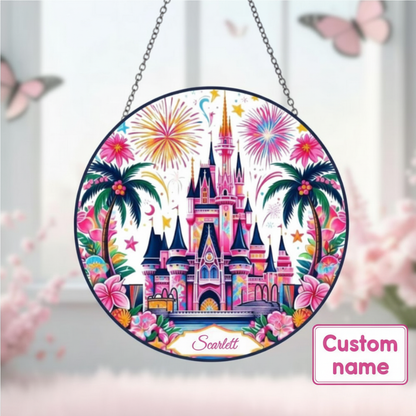 Unique Disney Castle Stained Glass Suncatcher, Magical Fairy Tale Castle Window Hanging, Enchanted Kingdom Gift for Disney Fans & Home Decor