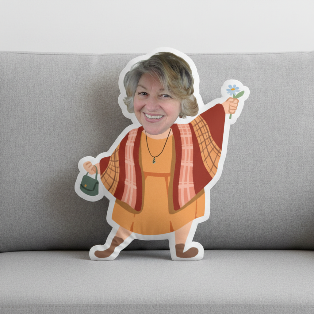 Custom Shaped Photo Pillow – Personalized Funny Face Gift for Mom, Wife, or Grandma