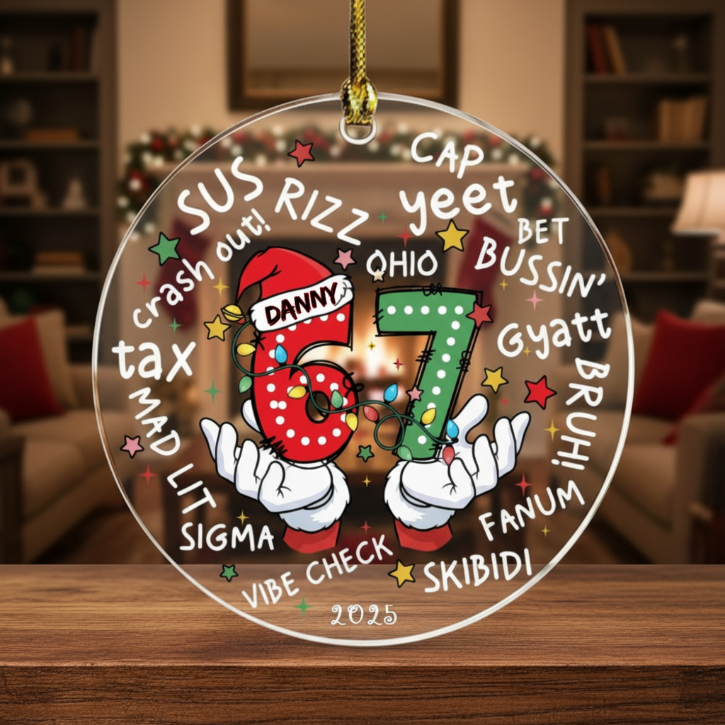 Personalized Funny Kids 6 7 Christmas Ornament – Custom Six Seven Meme Holiday Decoration, Cute Gen Alpha Christmas Tree Ornament, Trendy Personalized Gift for Kids & Families