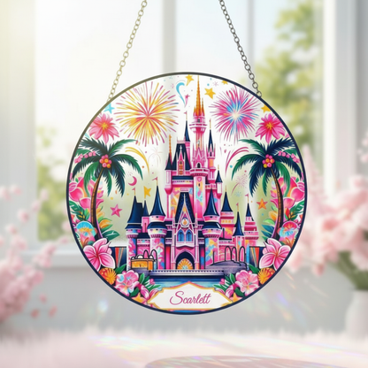 Unique Disney Castle Stained Glass Suncatcher, Magical Fairy Tale Castle Window Hanging, Enchanted Kingdom Gift for Disney Fans & Home Decor