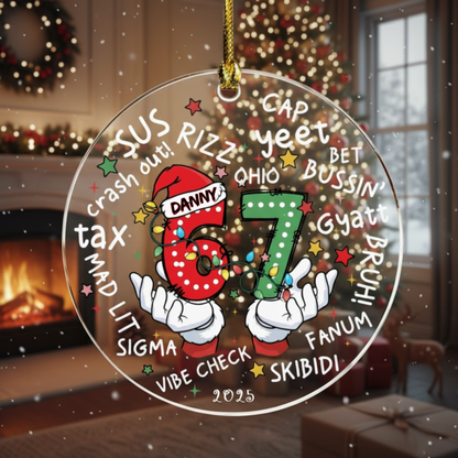 Personalized Funny Kids 6 7 Christmas Ornament – Custom Six Seven Meme Holiday Decoration, Cute Gen Alpha Christmas Tree Ornament, Trendy Personalized Gift for Kids & Families