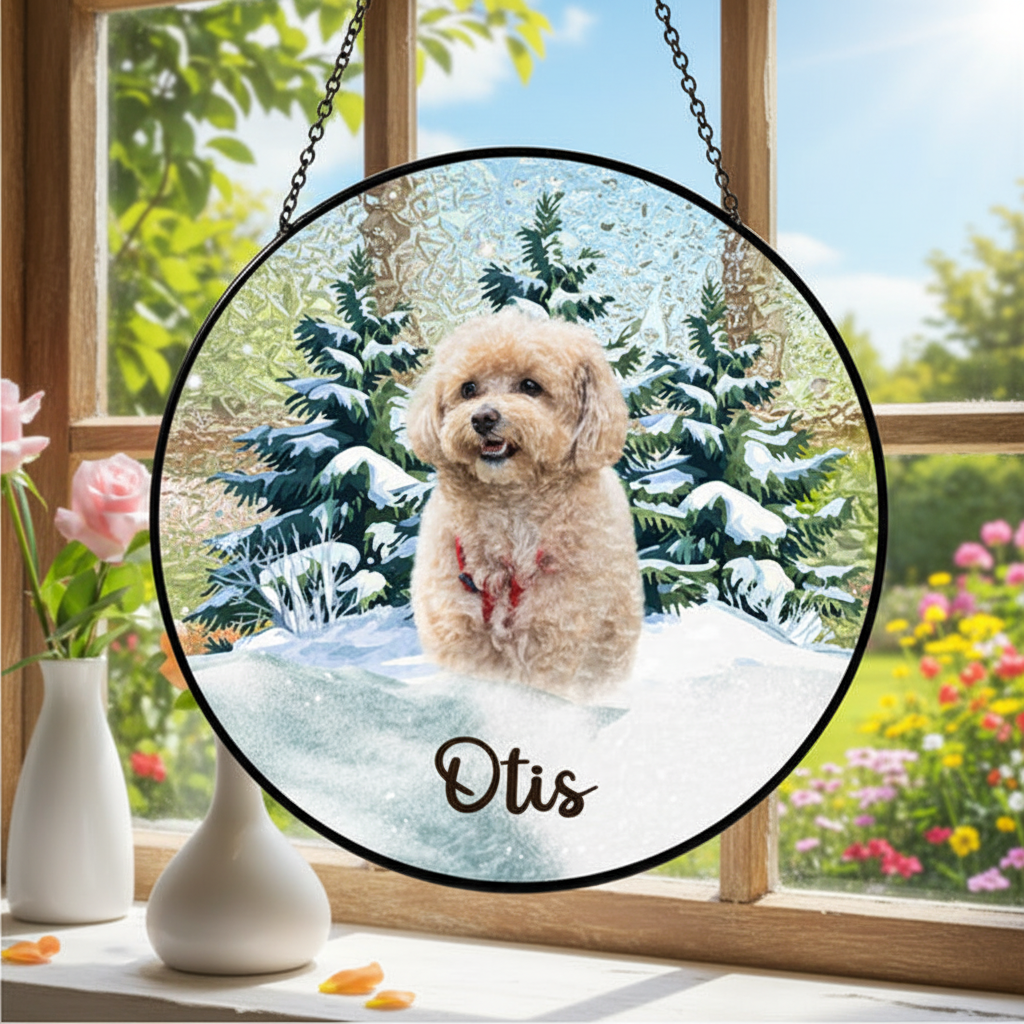 Personalized Dog Stained Glass Suncatcher – Heartfelt Christmas Gift