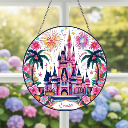 Unique Disney Castle Stained Glass Suncatcher, Magical Fairy Tale Castle Window Hanging, Enchanted Kingdom Gift for Disney Fans & Home Decor