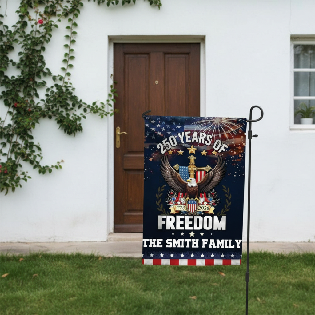 Personalized 250 Years Of Freedom Garden Flag, Custom Name With America 250th Anniversary 2026, Patriotic Outdoor Decoration
