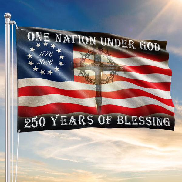 Betsy Ross 250 Years of Blessing American Cross 1776 2026 Grommet Flag