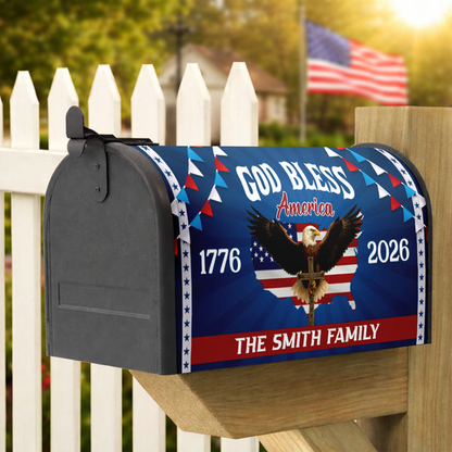 Custom 250th Anniversary God Bless America Eagle 1776–2026 Patriotic Mailbox Cover
