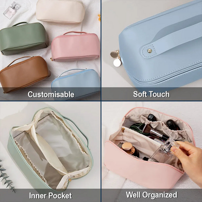 Flower Butterfly Monogram - Personalized Leather Makeup Bag