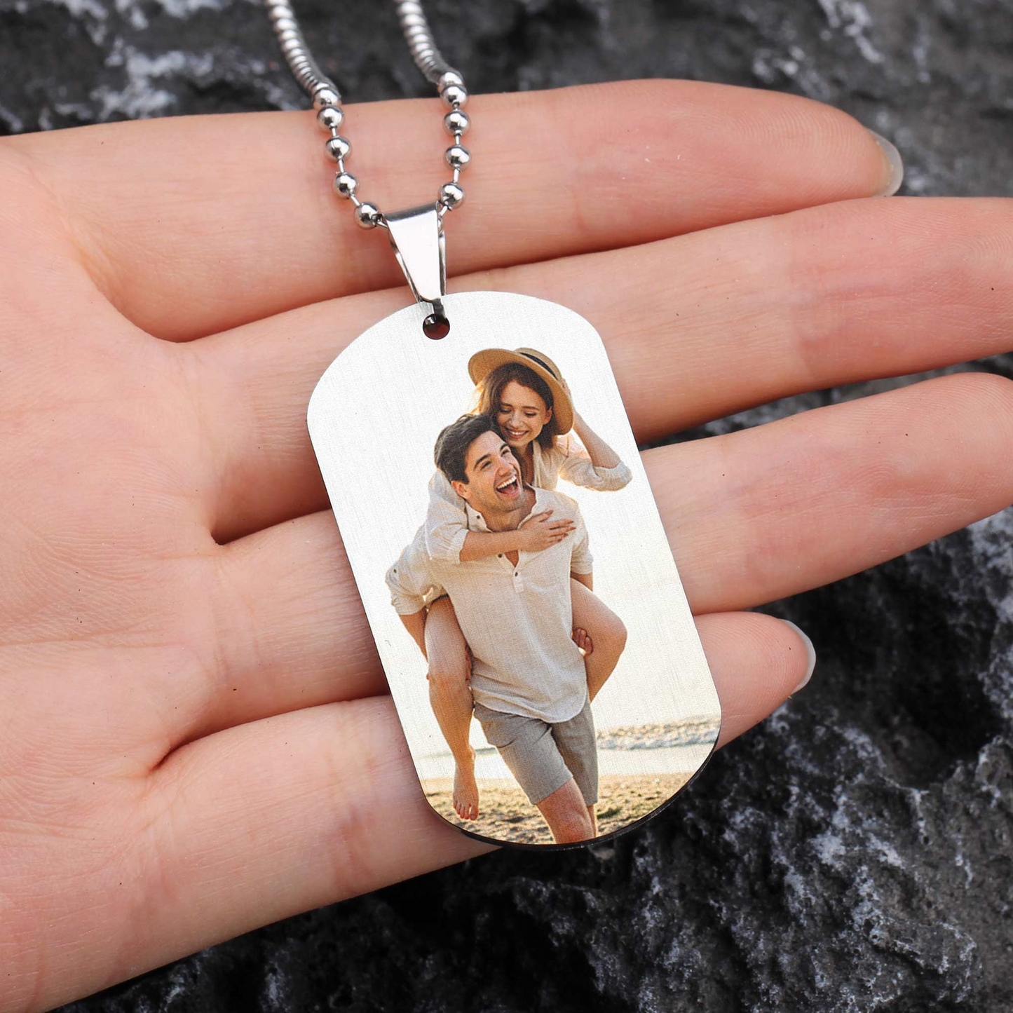 Love Infinity Gift For Couple - Personalized Photo Dog Tag Necklace