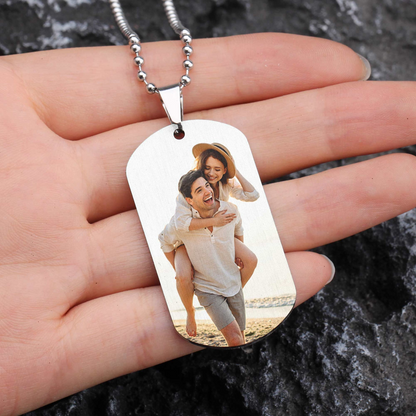 Love Infinity Gift For Couple - Personalized Photo Dog Tag Necklace