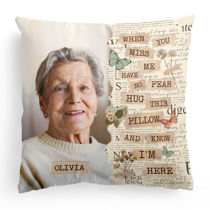Memorial Hug This Pillow & Know I'm Here Pillow - Personalized Photo Gift For Family Members
