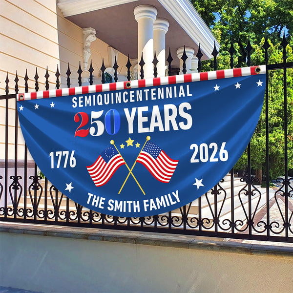 Custom Family Name 250 Years Semiquincentennial Non-Pleated Fan Flag