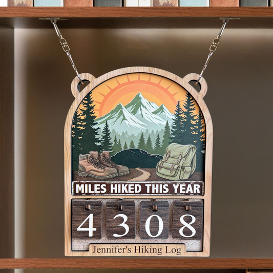 Mountain Hiking Log - Personalized Hiking Miles Tracker Sign (4 Digits)
