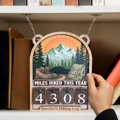 Mountain Hiking Log - Personalized Hiking Miles Tracker Sign (4 Digits)