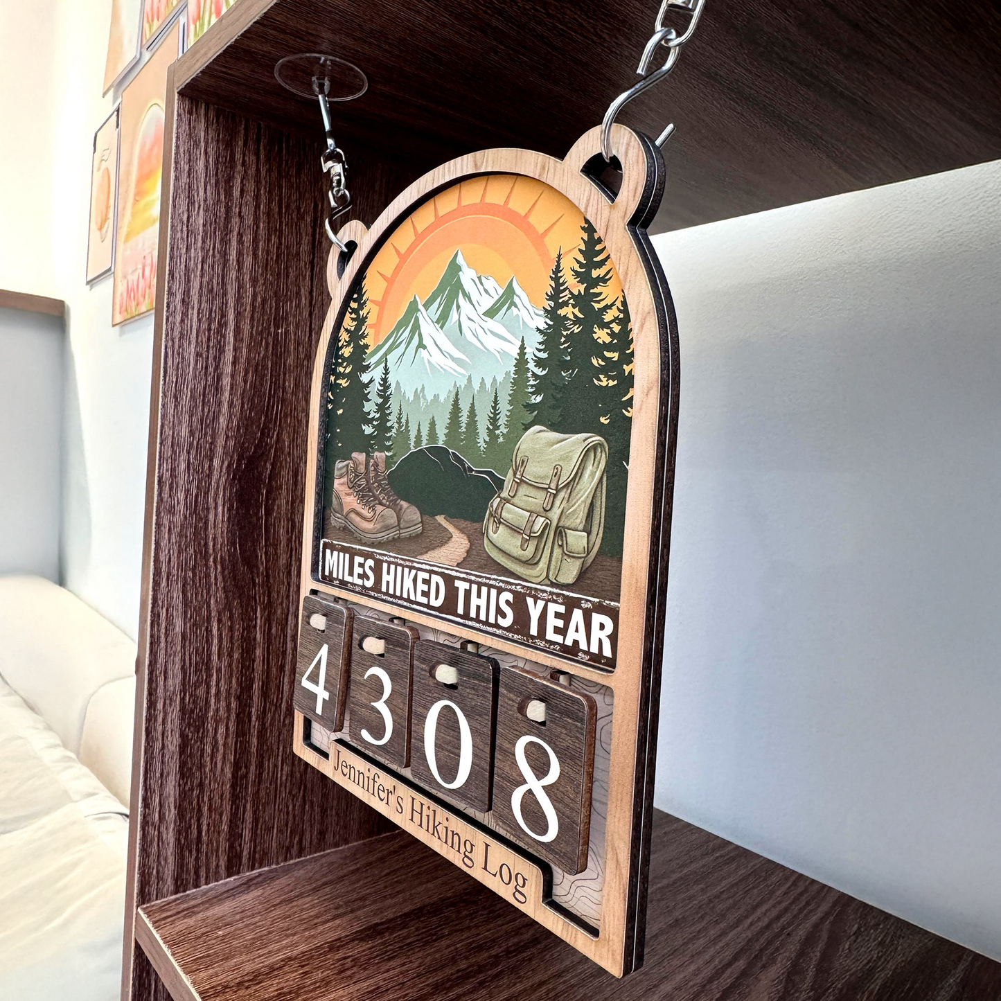 Mountain Hiking Log - Personalized Hiking Miles Tracker Sign (4 Digits)