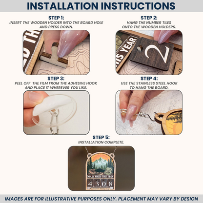 Mountain Hiking Log - Personalized Hiking Miles Tracker Sign (4 Digits)