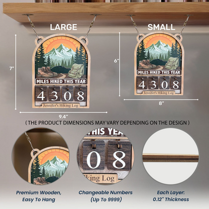 Mountain Hiking Log - Personalized Hiking Miles Tracker Sign (4 Digits)