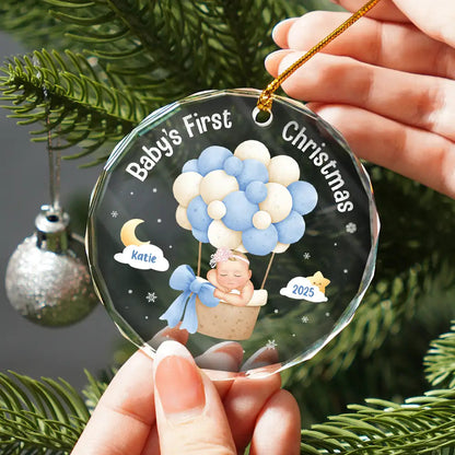 My First Christmas Baby Girl Boy - Personalized Circle Glass Ornament