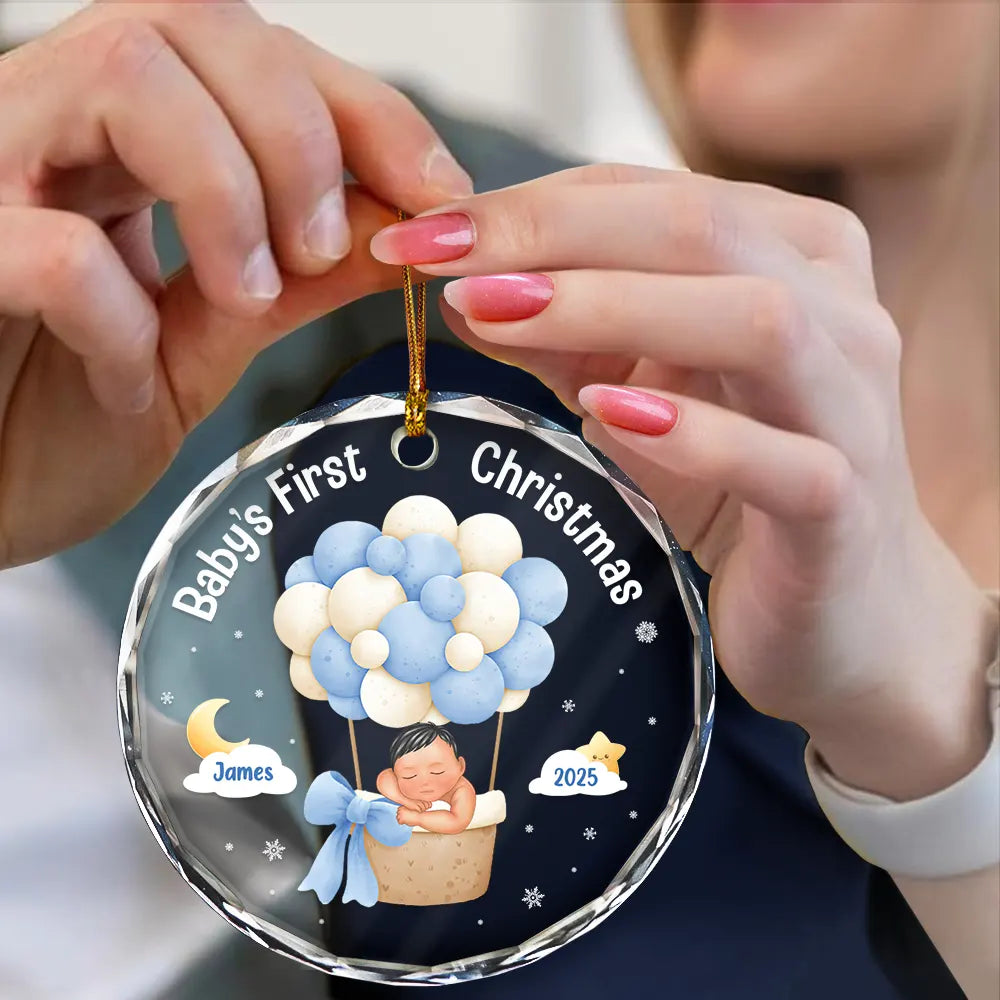 My First Christmas Baby Girl Boy - Personalized Circle Glass Ornament