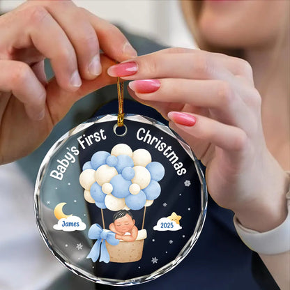 My First Christmas Baby Girl Boy - Personalized Circle Glass Ornament