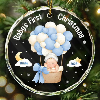 My First Christmas Baby Girl Boy - Personalized Circle Glass Ornament