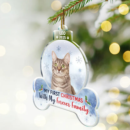 Custom Photo First Christmas With My Forever Family - Personalized Custom Shaped Acrylic Ornament