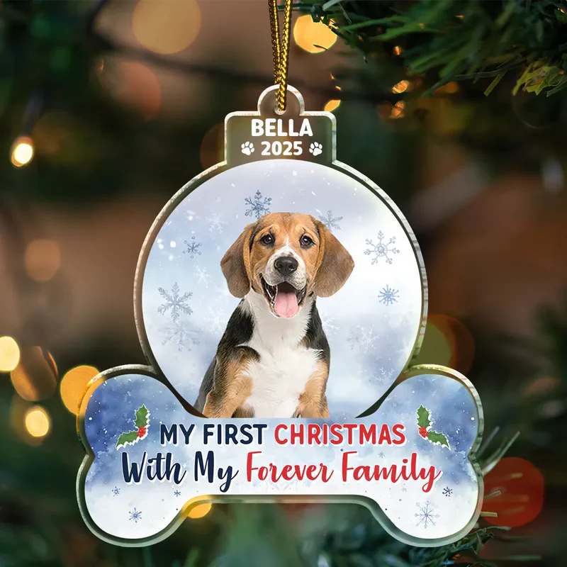 Custom Photo First Christmas With My Forever Family - Personalized Custom Shaped Acrylic Ornament