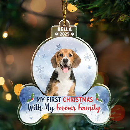 Custom Photo First Christmas With My Forever Family - Personalized Custom Shaped Acrylic Ornament