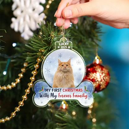 Custom Photo First Christmas With My Forever Family - Personalized Custom Shaped Acrylic Ornament