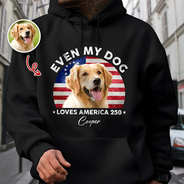 Custom Photo Even My Dogs Love America 250 Dark Pullover Hoodie