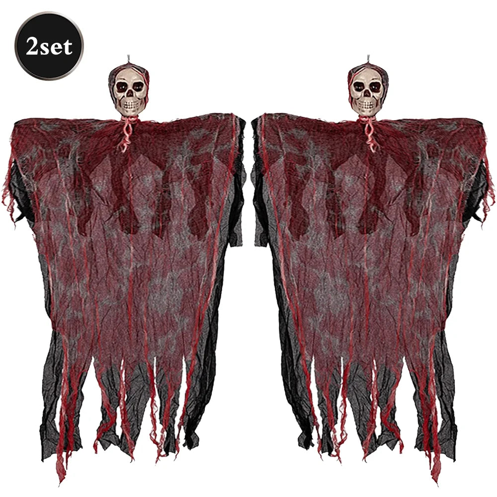 Halloween Horror Skeleton Ghost Outdoor Haunted House Ornaments Corpse Prop Skull Blood Yarn Ghostface Pendant Halloween Decor