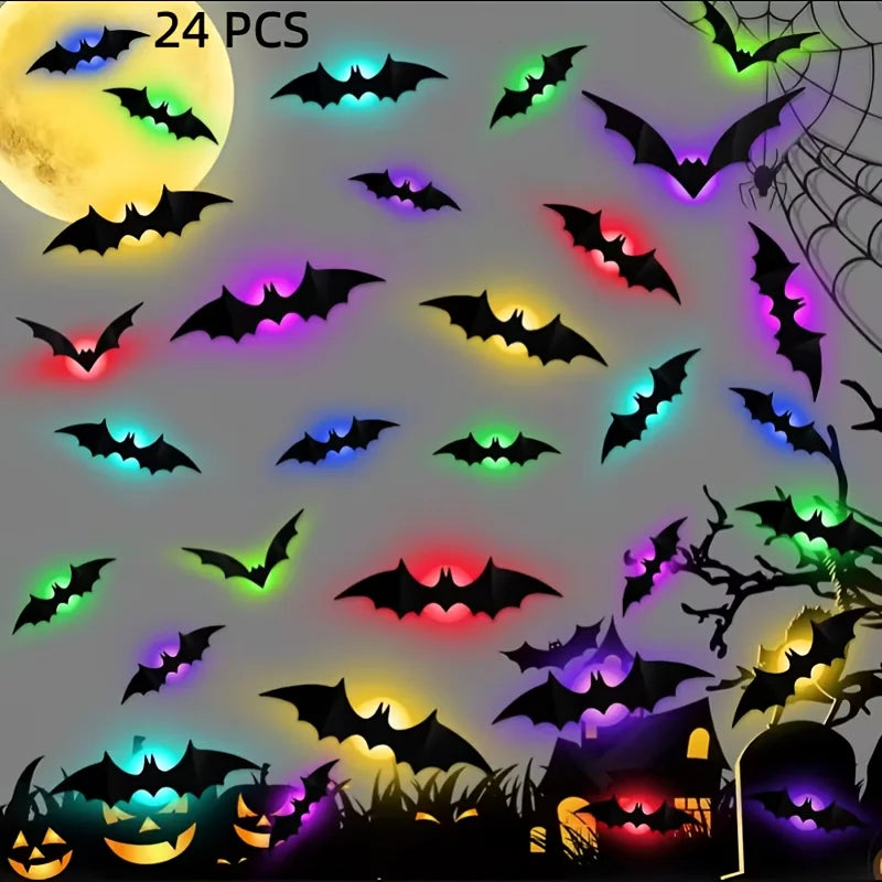 Halloween LED Night Light 3D Stereoscopic Bat Wall Decal PET Material Festival Party Home Wall Decoration Lamp