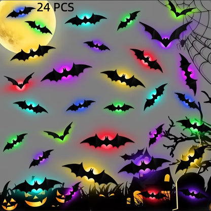Halloween LED Night Light 3D Stereoscopic Bat Wall Decal PET Material Festival Party Home Wall Decoration Lamp
